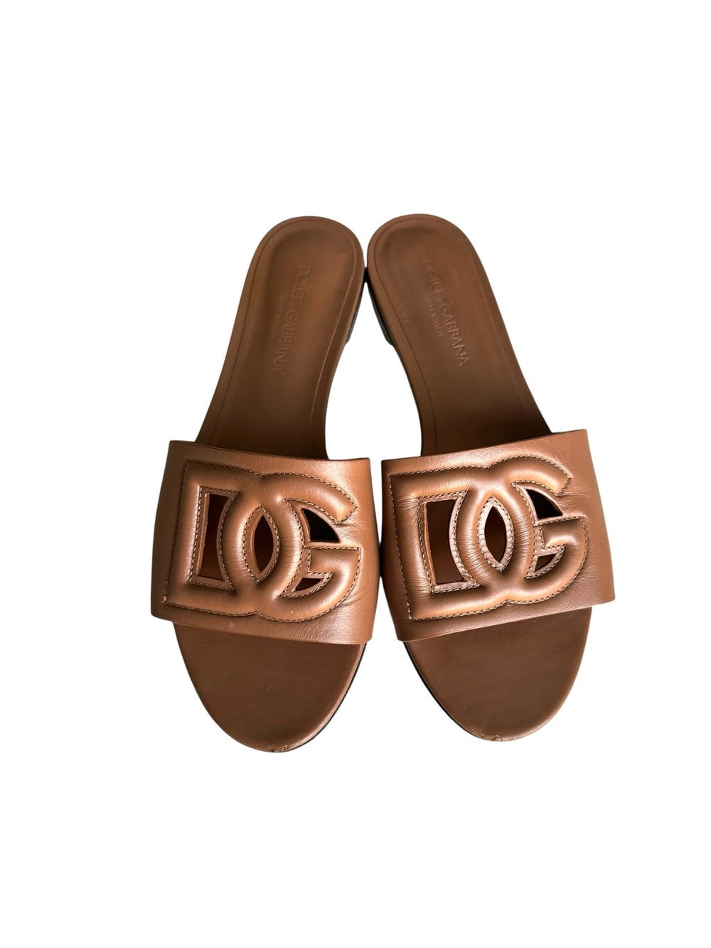 Dolce & Gabbana Bianca Calfskin Slides Sandals Light Brown - Picture 3 of 16